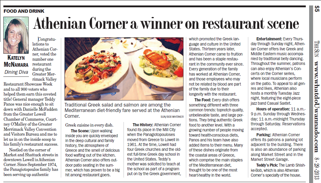 Athenian Corner a winner on restaurant Scene